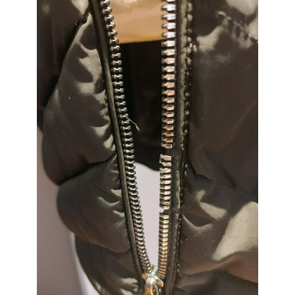 DKNY Black Quilted Puffer Coat Removable Faux Fur Hood Size Small - Picture 7 of 8